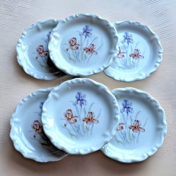 VTG Royal Crown Bavaria Coasters Set of 6 Handmade Ceramic Pastel Iris Floral - Picture 1 of 8